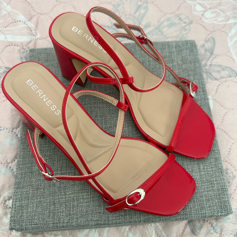 Red Strappy Block Heel Sandals